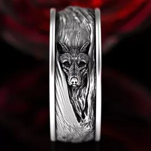 Vintage Punk Wolf Head Ring Alloy Animal Carved Finger Ring For Men Women Antique Silver Retro Goth Jewelry Party Gift