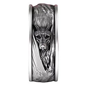 Vintage punk style wolf head ring, retro silver carved animal ring for men and women.