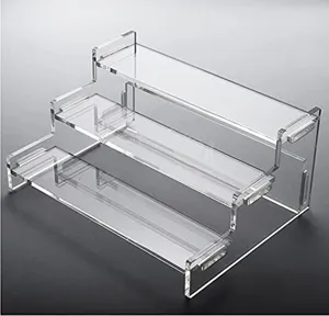 Klares Acryl 3-stufiges Display Ständer Detail zeigt stabile transparente Regalstruktur.