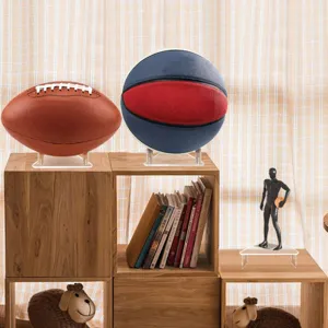 Clear acrylic triangle display stand holder for basketball football sports balls and items.
