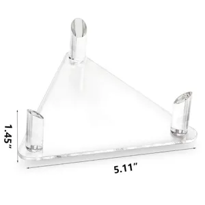 Acrylic triangular display stand detail showing 1.45 inch height and 5.11 inch base width.