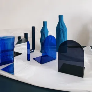 Modern blue acrylic bookends art desktop storage organizer decorative stand set for office