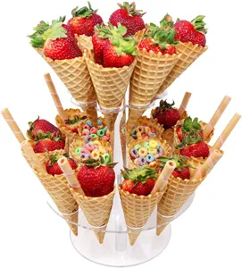 Clear acrylic ice cream cone holder display stand 2tier waffle cone holder for party dessert display