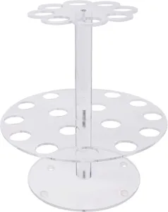 Clear acrylic ice cream cone holder double tier display stand for sushi rolls and waffle cones.