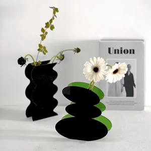 Modern Minimalistisch Schwarz Welle Acryl Vase Kunst Blume Gefäß Desktop Ornament Haus Dekoration Ästhetische Raumdekor