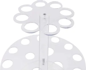 Clear acrylic ice cream cone holder detail view, multi-hole tier display stand for sushi rolls.