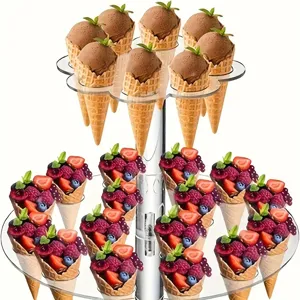 Clear acrylic ice cream cone holder double tier display stand for waffle cones and sushi rolls