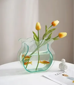 Acrylic wavy flower vase small fish tank transparent desktop ornament for home decor setup