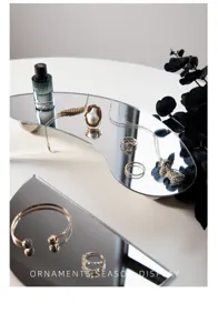 Acrylic irregular mirror jewelry display tray for rings, earrings and photography props.