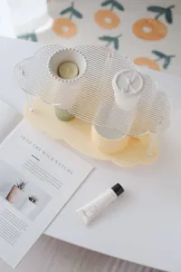 Clear acrylic cloud storage shelf desktop cosmetic organizer tiered minimalist display stand tray