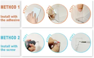 Stapsgewijze installatiegids voor transparante acryl wandorganizer en display.