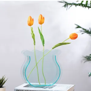 Acrylic tulip vase transparent blue floral container modern minimalist home decor ornament