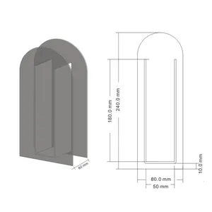 Detailed dimension drawing of the modern arch acrylic vase showing precise product size specs.