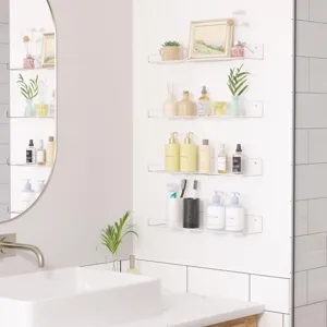 Étagère murale en acrylique transparent pour salle de bains et cuisine, rangement moderne suspendu.