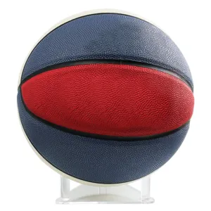 Clear acrylic sports ball display stand holder for basketball, volleyball, and football.