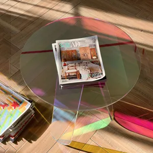 Tavolino da caffè in acrilico iridescente moderno, tavolino trasparente colorato per casa