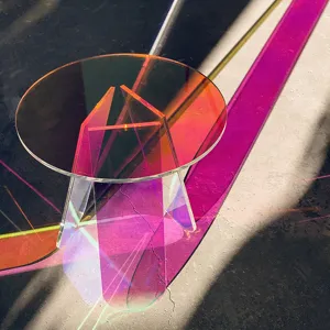 Tavolino da caffè in acrilico iridescente nordico, tavolino rotondo trasparente moderno.