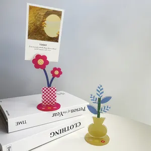 Cute acrylic flower photo clip desktop memo holder lovely floral message stand office decor