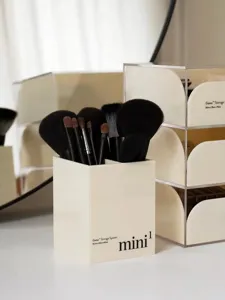 Organizador de brochas de maquillaje de acrílico caja de almacenamiento cosmética de escritorio.