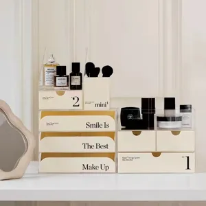Caja de Almacenamiento de Maquillaje de Acrílico Transparente Organizador de Escritorio Cajón Multicapa Soporte