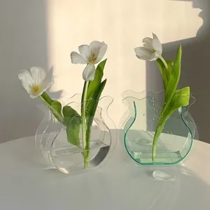 Clear acrylic wave vase modern minimalist hydroponic flower container aesthetic room decor