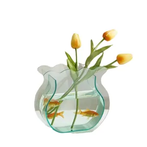 Acrylic flower vase transparent creative wave shape hydroponic fish tank home decor main image