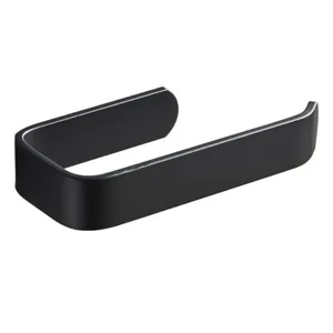 Gros plan detaille du porte-papier hygienique noir moderne et minimaliste en forme de U.