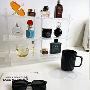 Organizador de escritorio de acrílico transparente, estante modular de varios niveles.