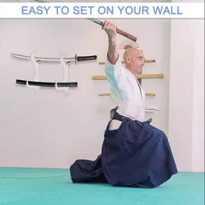 Clear acrylic samurai sword wall mount display stand for martial arts katana collection and home decor.