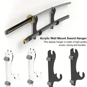 Acrylic wall mount sword hanger for samurai swords, clear and black display stand for collectible sabers.