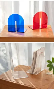 Clear acrylic bookends L-shaped book stoppers modern minimalist desktop bookshelf organizer