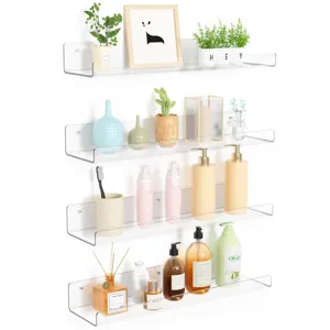 Étagère de Rangement Murale en Acrylique Transparent Étagère Flottante pour Cuisine Salle de Bains Bureau