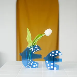 INS Style Acrylic Flying Bird Vase Decorative Nordic Transparent Blue Flower Pot for Home