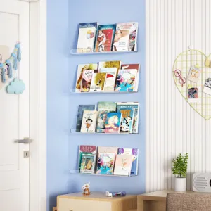 Etageres murales transparentes en acrylique pour livres, presentation murale moderne et epuree.