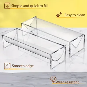 Acrylic rectangular cookie tray and dessert display stand for restaurant and home organization.