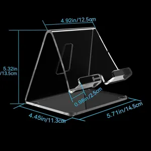 Detailed dimension view of transparent acrylic display stand, showing clear size measurements.