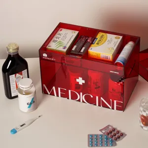 Clear acrylic first aid box home medicine storage container with large capacity dustproof design