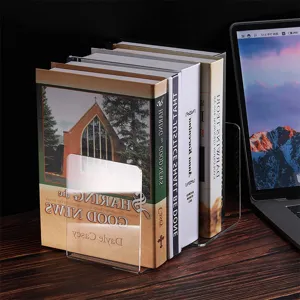 Serre-livres en acrylique transparent en forme de L pour rangement bureau et séparateur.