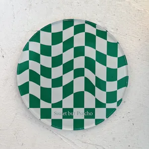 Minimalist vintage checkerboard round acrylic coaster, stylish decorative perfume tray.