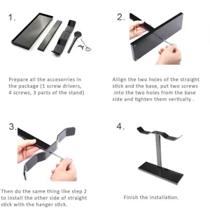 Acrylic headphone stand assembly guide detail image showing four easy steps with parts.