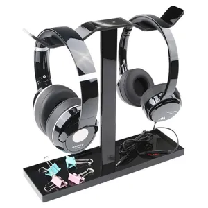 Acrylic Headphone Stand Dual Headset Holder Desktop Stand Support With Storage Tray For Gaming Headsets Office Home