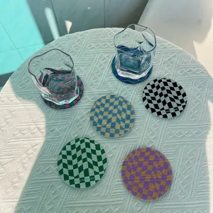 Minimalist Acrylic Coaster Wave Checkerboard Round Cup Mat Perfume Tray Coffee Bar Home Table Decoration