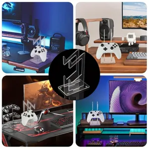 Transparent acrylic dual game controller stand desktop storage holder for PS4 gaming setup.