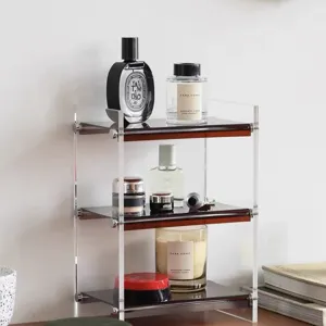 Estante de almacenamiento de escritorio de acrílico transparente de 3 niveles para maquillaje.