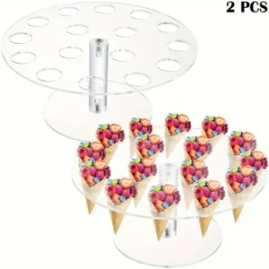Soporte de Cono de Helado de Acrílico Transparente 16 Agujeros Expositor de Postres para Fiesta Almacenamiento de Cocina Organizador