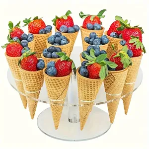 Soporte acrílico transparente de 16 agujeros para conos de helado y deliciosos postres.