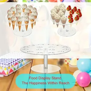 Soporte expositor de cono de helado de acrílico transparente de 16 agujeros para fiestas.
