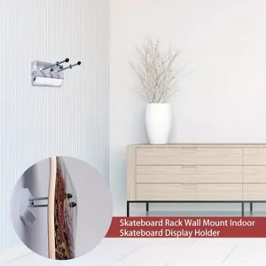 Acrylic skateboard wall mount rack, transparent indoor display holder for boards and scooters.