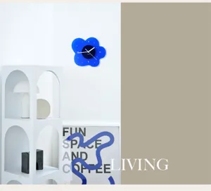 Modern minimalist Klein blue acrylic wall clock scene detail, creative silent decor for room.
