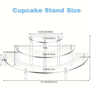 Διάγραμμα διαστάσεων βάσης cupcakes από διαφανές ακρυλικό 3 επιπέδων για επιδόρπια.